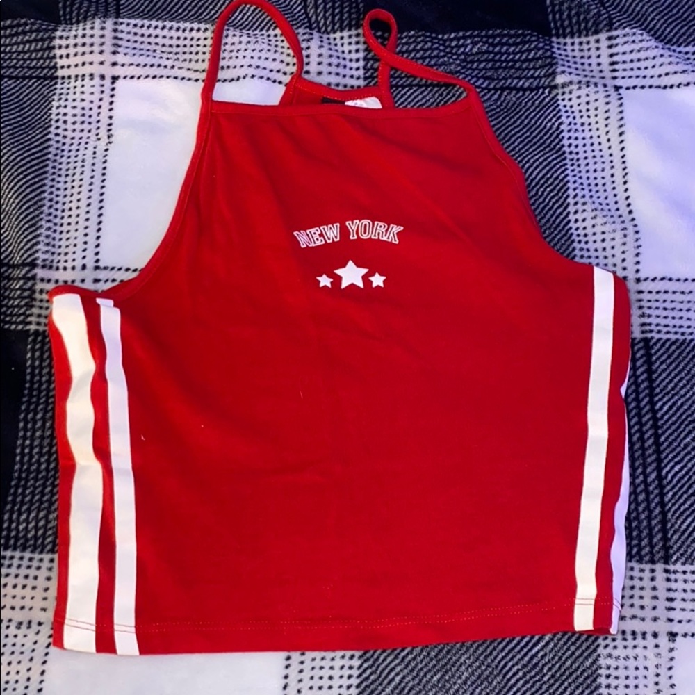 cropped red NY top